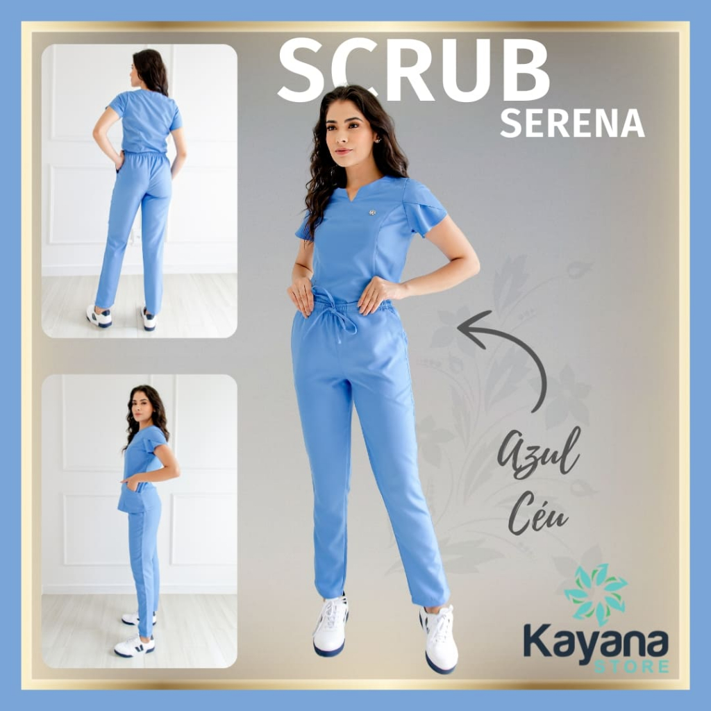 Conjunto Scrub Feminino Azul Céu Pijama Hospitalar Cirúrgico - Modelo ...