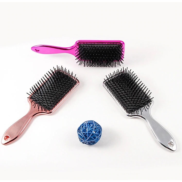 Escova Cabelo Raquete Modelo Quadrada Almofadada Metalizada