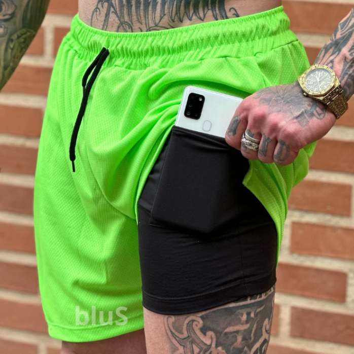 Bermuda Elastano 2 em 1 Shorts Academia Masculina Treino