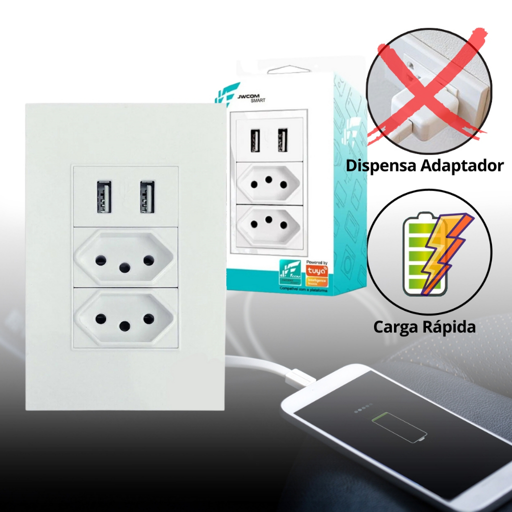 Tomada USB De Parede Duo Universal Com Duas USB Bivolt Com Espelho ...