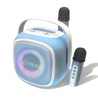 Caixa de Som Bluetooth Karaokê Com Dois Microfones Sem fio Efeitos de Voz Portátil Recarregável RGB