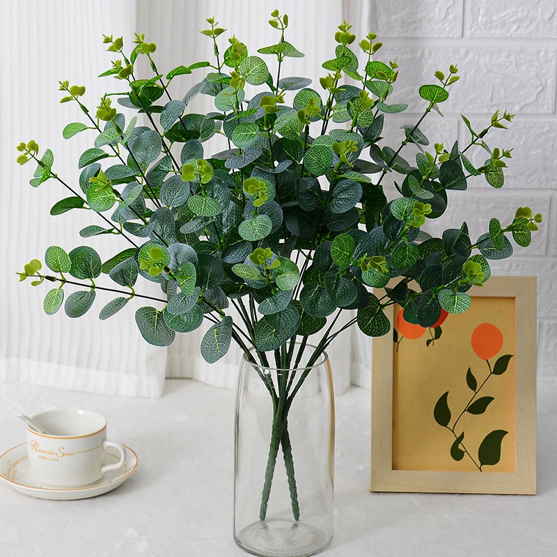 Grande flor artificial ramo de eucalipto decoração de casa 16 folhas