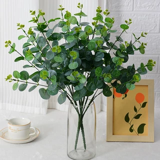 Grande flor artificial ramo de eucalipto decoração de casa 16 folhas