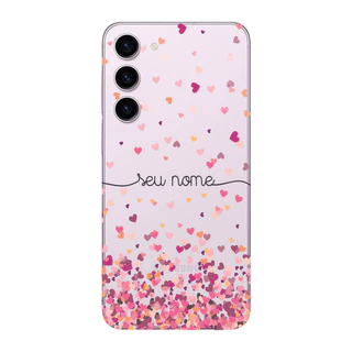 Capinha para Samsung S23 FE Anti Impacto Personalizada - Chuva de corações rosa com nome