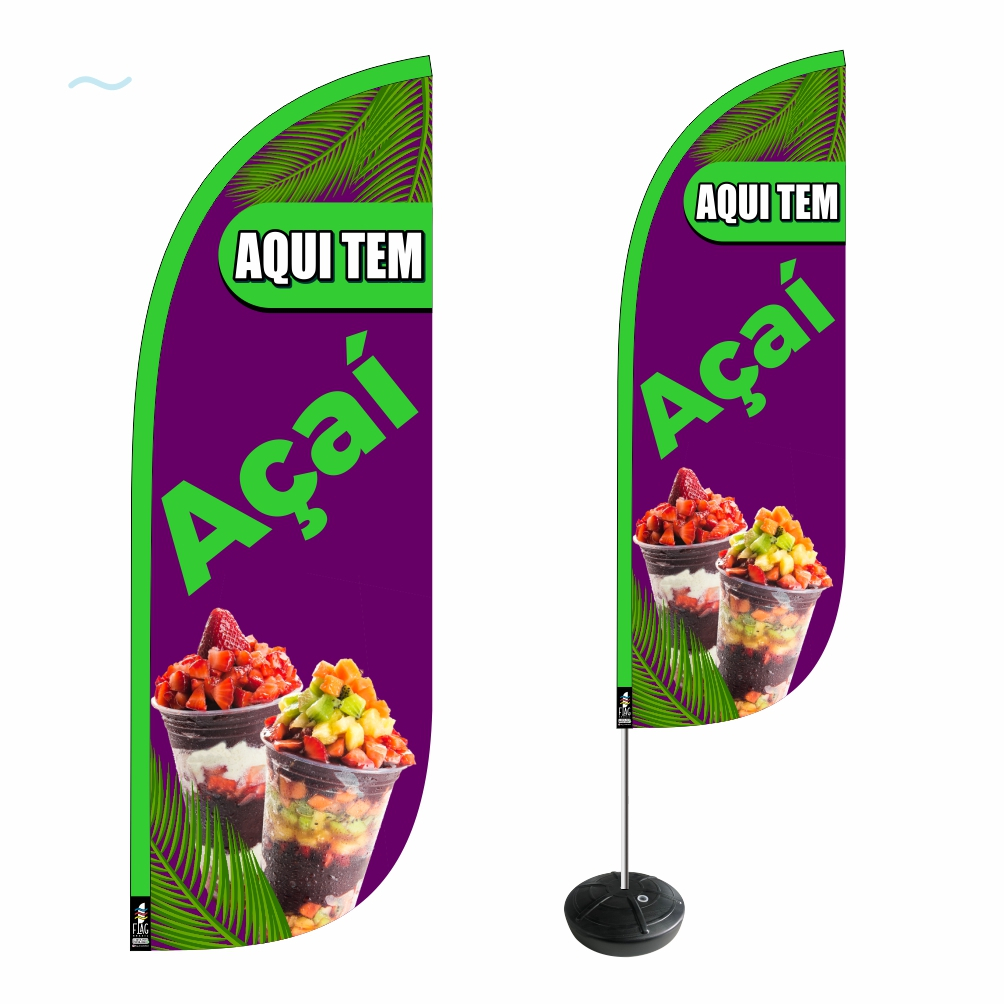 Wind Banner Açaí 2,8m Kit Completo D. Face Açaiteria ENVIO 24H