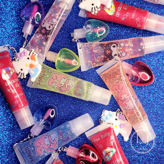 Lip Gloss Hidratante Transparente Rosa Glitter Brilho Labial Fofo Hello Kitty Com Chaveirinho