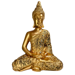 Buda Grande Sentado Meditando Decoração Dourado Decorado ou Cru