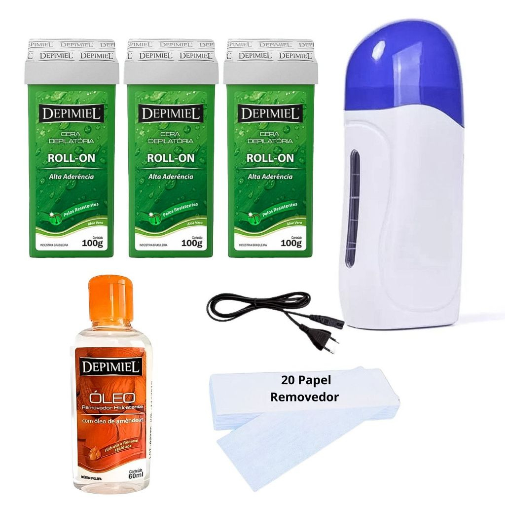 KIT Aparelho Aquecedor De Cera Quente Roll On + 3 Refil De Ceras Rolon ...