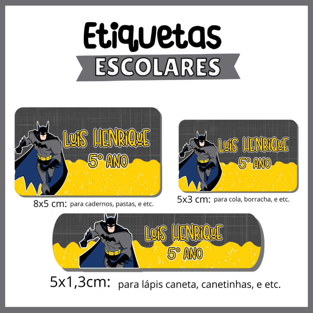 Etiqueta Escolar Batman / Adesivo Escola Todos Os Temas / Volta as