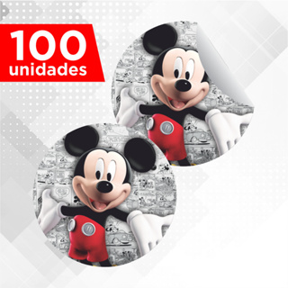 100 Adesivos Redondos 5cm Festa Mickey