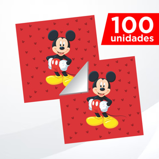 100 Adesivos Quadrados 5x5cm Festa Mickey