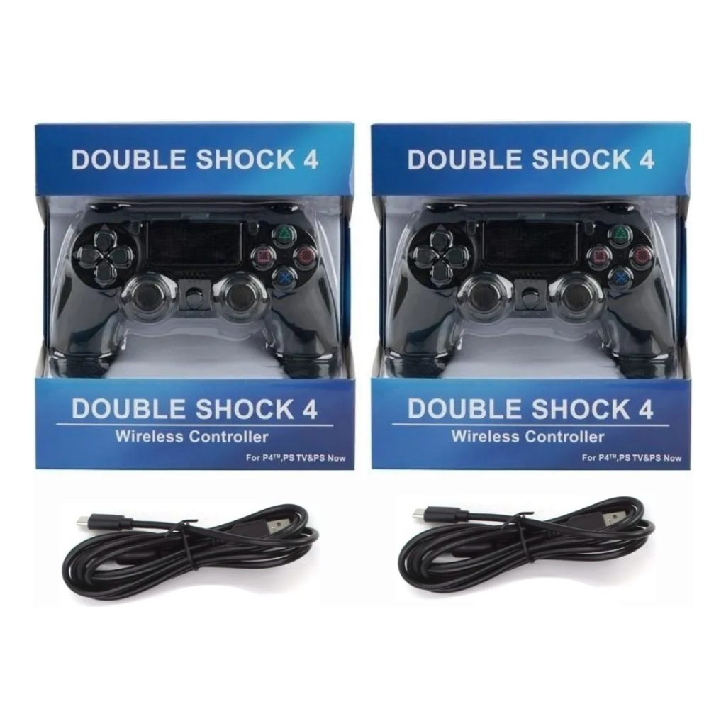 Kit 2 Controle Ps4 Com Fio Preto Vibrador