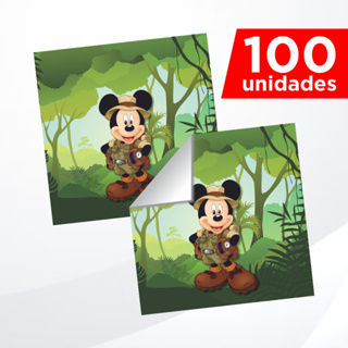 100 Adesivos Quadrados 5x5cm Festa Mickey Safari