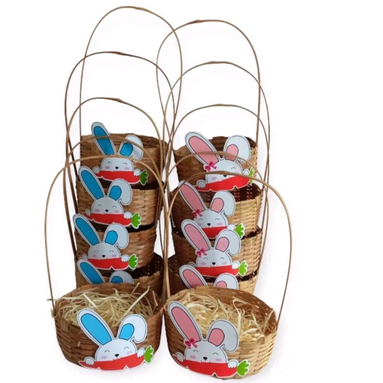 Kit 5 Cesta Páscoa Redonda Pequena 12x5x21 mais 1Palha