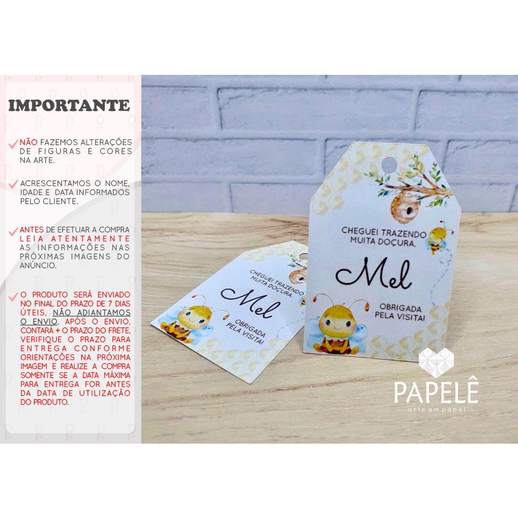 Tag Personalizada para Lembrancinha Abelha / Abelhinha/ Mel - 5,5cm x 3 ...