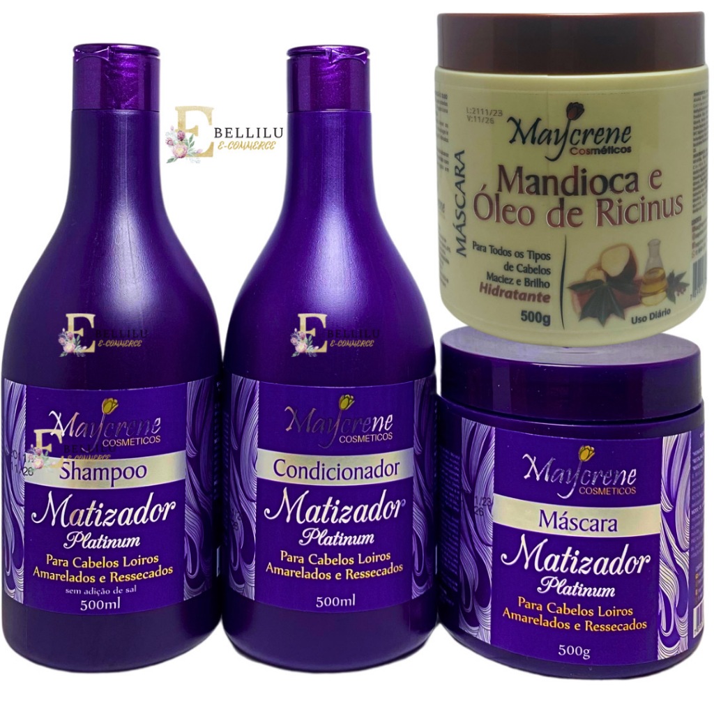 Kit Matizador Platinum+ Máscara Hidratante oleo de Mandioca Maycrene ...