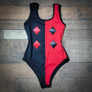Body fantasia Arlequina Preta e vermelho Adulto e Infantil para carnaval