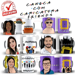 Caneca de Porcelana Premium Personalizada com Caricatura e nome com Tema da Série Friends