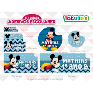 Adesivos Escolares MICKEY AZUL 111 Unidades - Personalizado