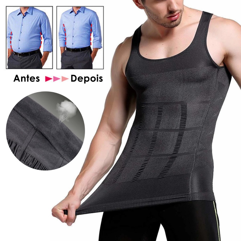 Cinta Modeladora Masculina Regata Slim Compressão Diminuir Barriga ...