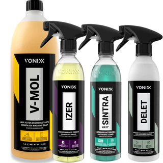 V MOL SHAMPOO IZER SINTRA DELET SUJEIRA PESADA VONIXX Kit Limpeza e Proteção Premium - Delet, Izer, VMol e Sintra Fast