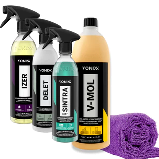 V MOL SHAMPOO IZER SINTRA DELET PANO SUJ PESADA VONIXX Kit Completo de Limpeza e Proteção Automotiva - Delet, Izer, VMol e Sintra Fast!