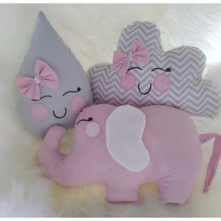 Kit Almofadas De Nuvem Gota Elefante Rosa E Chevron