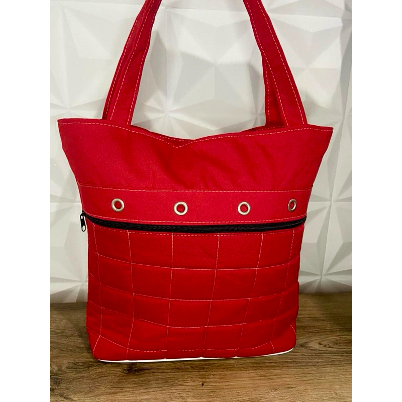 Bolsa Feminina Pano Tecido Grande Alça Ombro/lateral Cor Azul-Vermelha ...