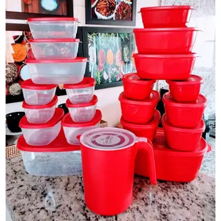 kit potes herméticos com tampa + jarra de plástico para cozinha