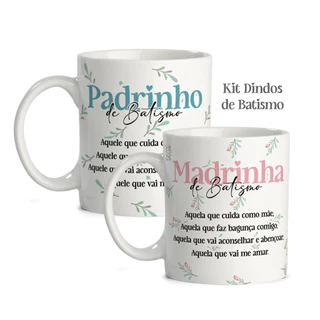 Caneca Personalizada Dindo Dinda Padrinho Madrinha de Batismo Presente Batizado
