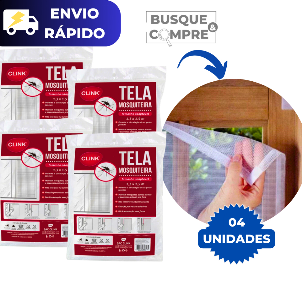 Kit 4 Telas Mosqueteiras para Proteção de Janela Anti-insetos Adaptável ...