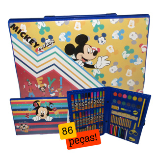 Maleta kit de material infantil para desenho - Mickey Mouse - 80 peças