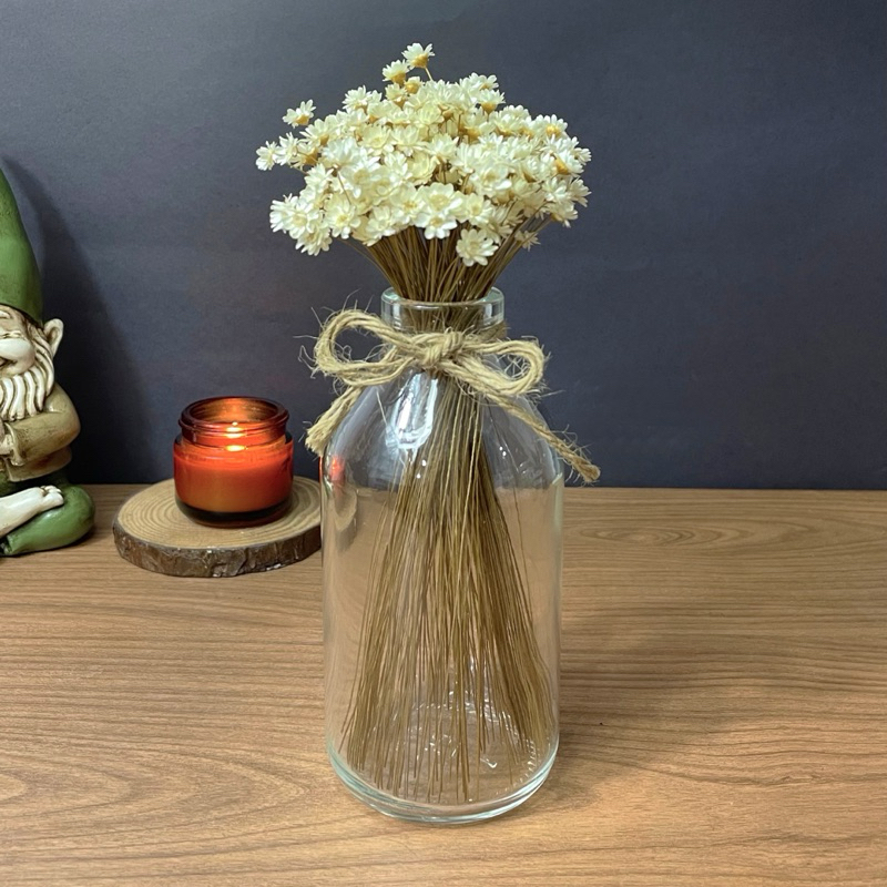 Vaso De Vidro Com Flores Sempre Viva