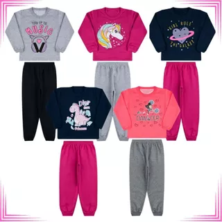 Kit 4 Peças Conjunto Moletom Infantil Menina 1 ao 8 Inverno