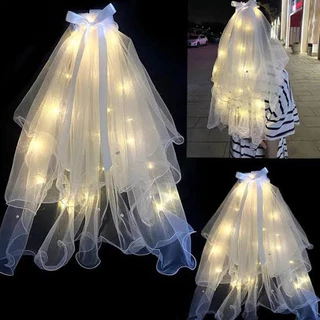 Véu de Noiva Branco e Preto com Laço e LED