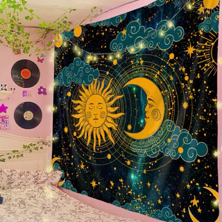 lenço pano canga tapeçaria em tecido estampada, estilo boho hippe astros mandalas decoração