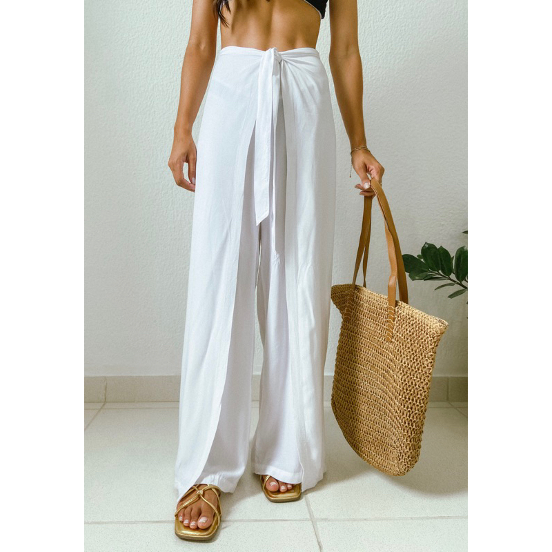 Calça pantalona fenda pareô envelope saída de praia verão 2024 | Shopee ...