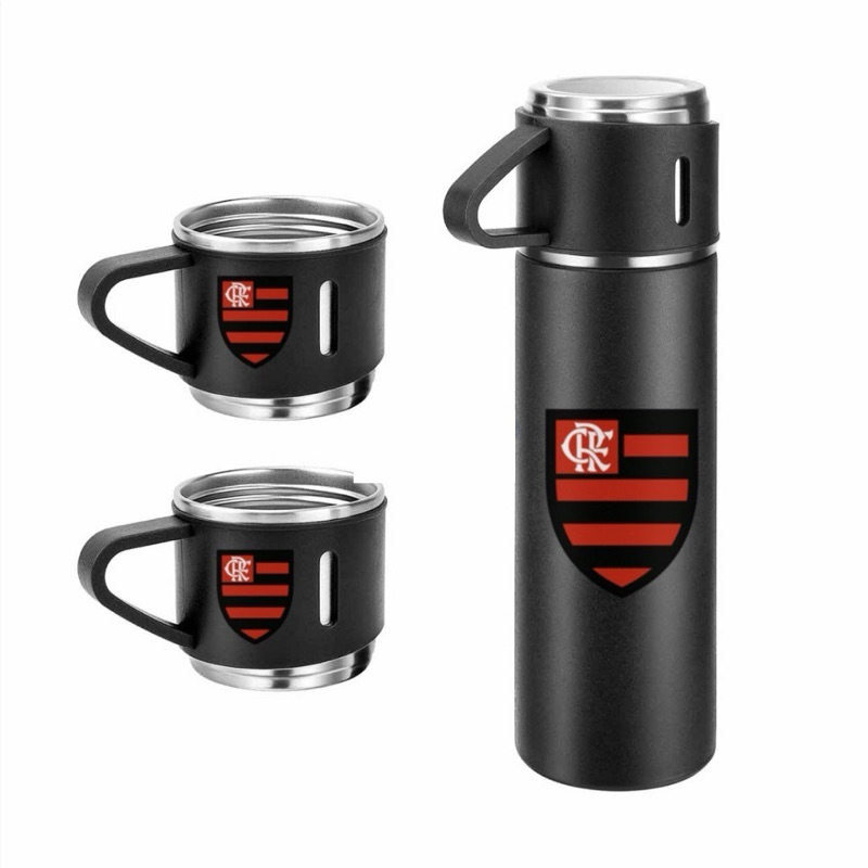 Garrafa térmica com 3 xicaras botão click 500 ml aço inox Personalizada TODOS OS TIMES DE FUTEBOL