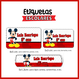 Etiqueta Escolar Mickey Mouse / Adesivo Escolar/ Todos Os Temas / Volta as aulas / Material Escolar