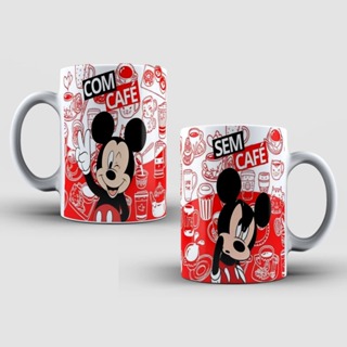 Caneca de Porcelana Personalizada Mickey Com Café e Sem Café +Caixinha de Presente
