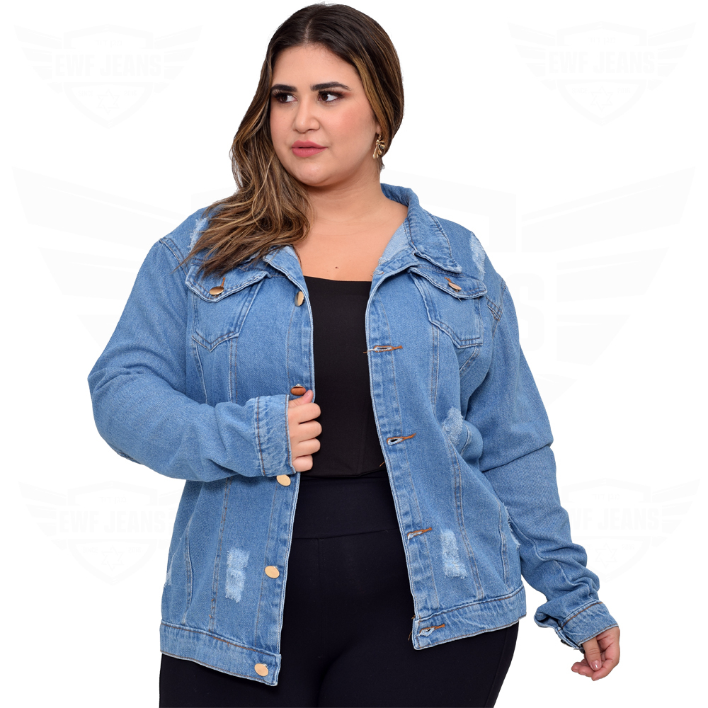 Jaqueta jeans best sale destroyed plus size