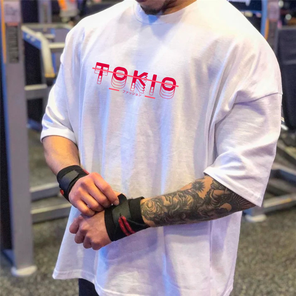 Camiseta Oversized Tokio Estampada Musculação Fit 100% Algodão Casual Treino Academia