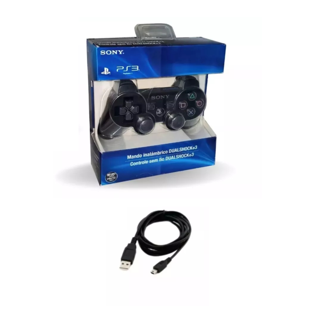 Controle Joystick Ps3 Sem Fio + Cabo Carregador