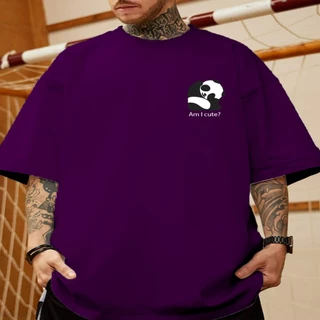 Camiseta T-Shirt Masculino AMICUT Longline Oversized Tecido Macio LifeStyle Cor Roxo Bordado Manga 3/4 Gola redonda Longo Manga Curta homem Estampado Larga Garoto