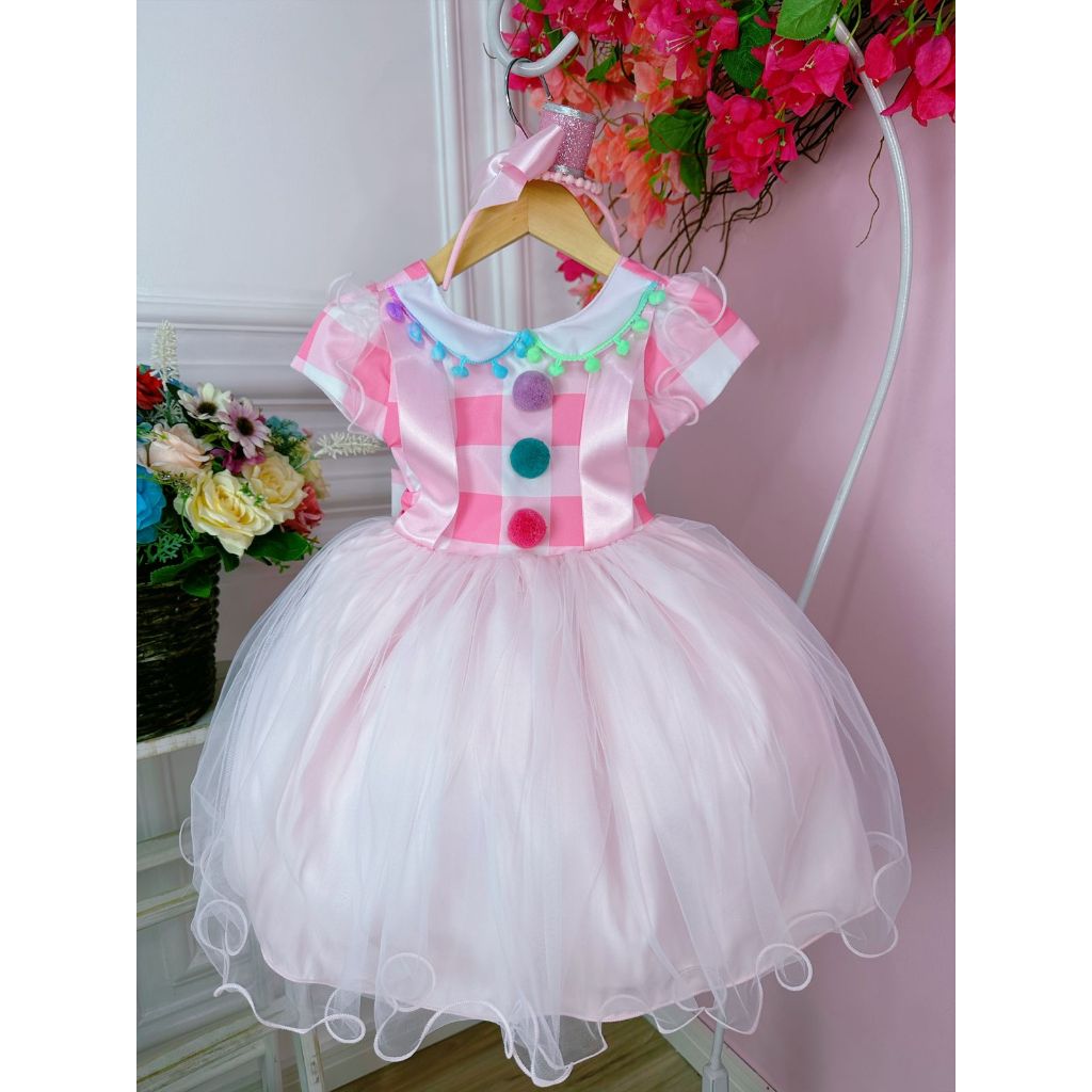 Vestido Infantil Circo Rosa Palhacinha Palhaço Palhaça Festa Social ...