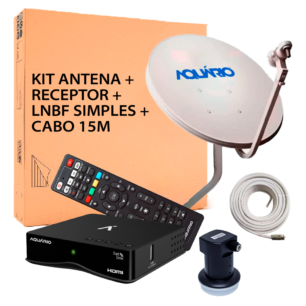 KIT RECEPTOR BANDA KU AQUARIO +ANTENA + LNBF SIMPLES + CABO | Shopee Brasil
