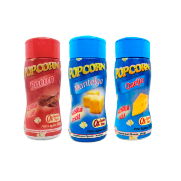 Combo 3 Tempero para Pipoca Popcorn Sabores Manteiga, Queijo e Bacon