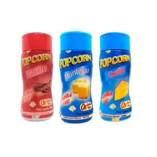 Combo 3 Tempero para Pipoca Popcorn Sabores Manteiga, Queijo e Bacon