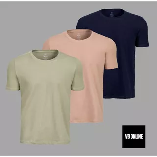 Kit 3 Camisas Camisetas Redonda Algodão Egipcio Anti-alérgico Premium Malha Nobre