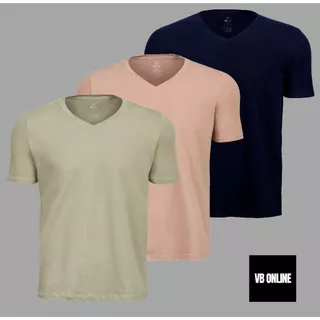 Kit 3 Camisetas Masculina Algodão Egípcio Premium Gola V